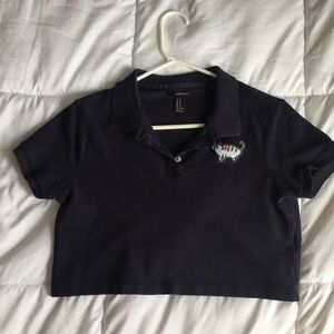 Forever21 Navy Blue Crop Cat shirt